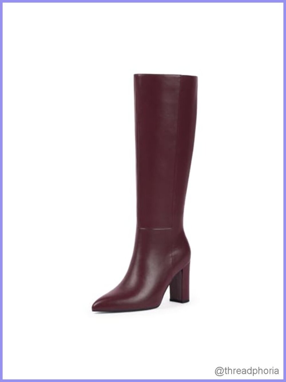 Faux Leather Knee High Boots Women Pointed Toe Chunky Heel Side Zipper